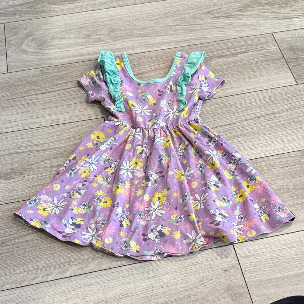 RAGS to Raches X Disney Minnie Mouse Short Sleeve Ruffle Swing Floral Dress 3/4Y